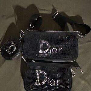 Dior Black Crystal Logo Crossbody Bag Set